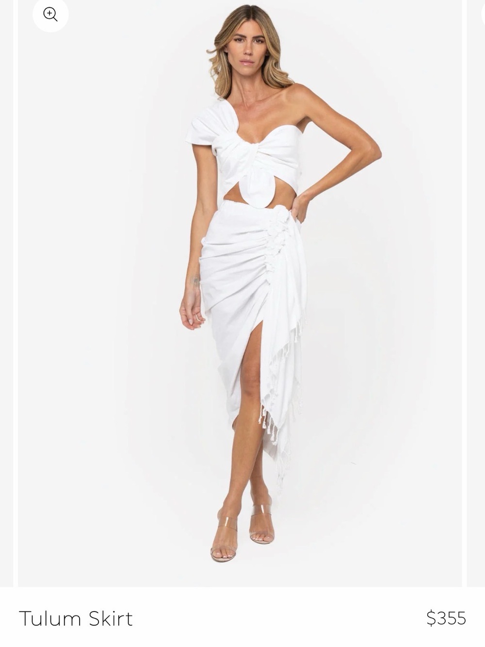 Women’s White Midi Wrap Skirt with Ruched Side